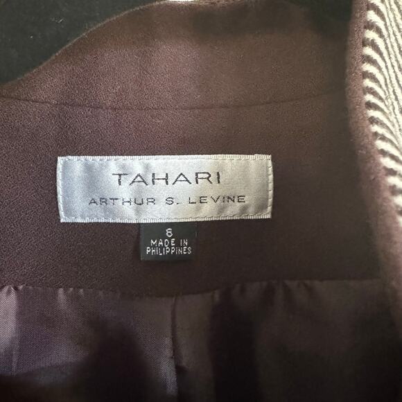 Tahari ASL Brown Cream Herringbone Striped Open Front Blazer Jacket Size 8 - Picture 6 of 9